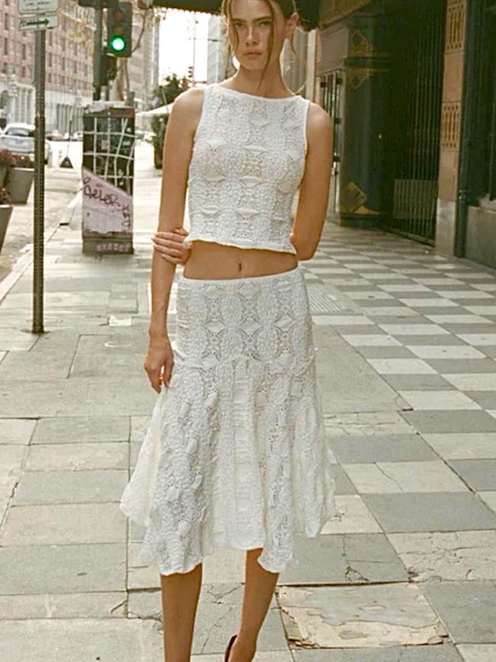 With Jéan Maeve Top & Maeve Midi Skirt White Matching Set Size XL